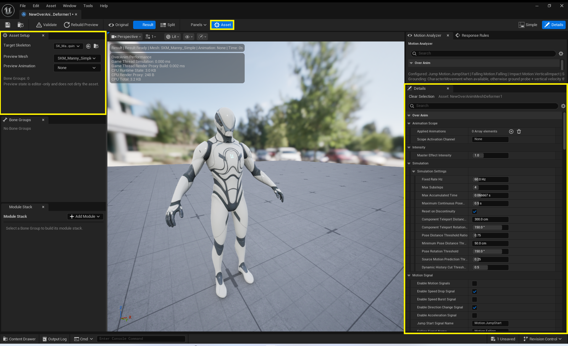 Asset Setup panel overview