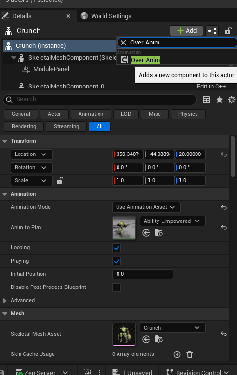 Add Over Anim Component to an Actor