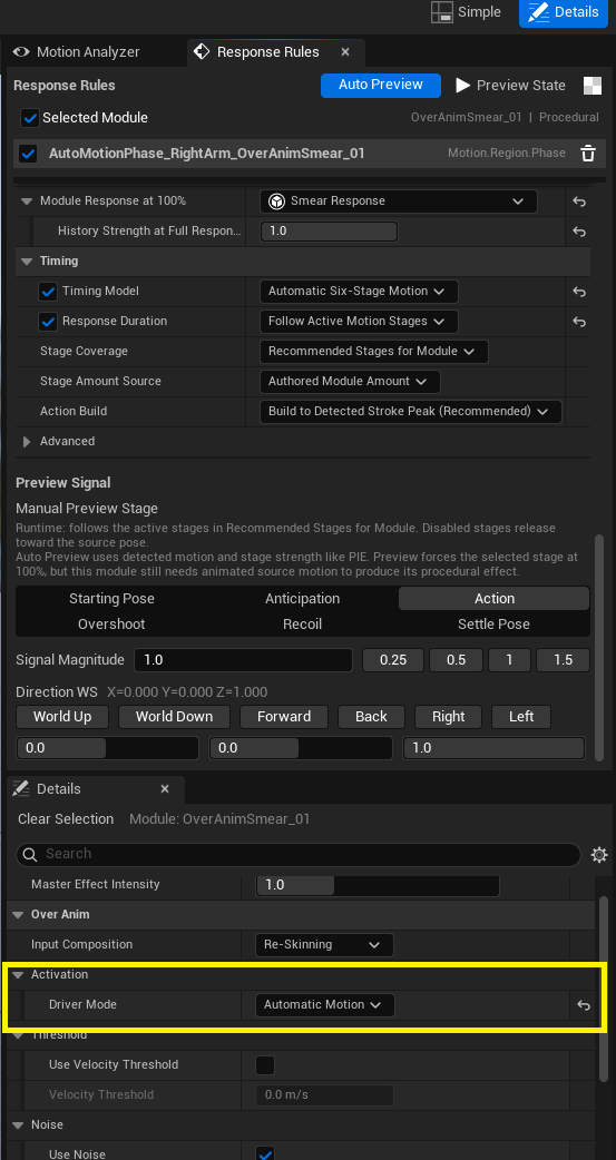 Per-stage settings for Automatic Six-Stage Motion
